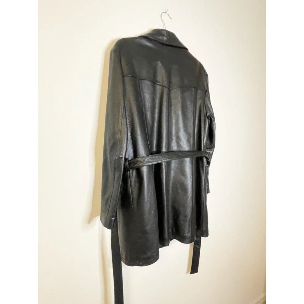 Wilsons Leather Black Genuine Leather Belted Coat Jacket Women’s L Thinsulate